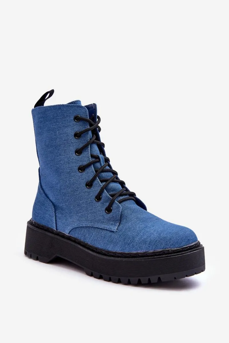 Discount Damskie Botki Workery Niebieskie Teflorna Damskie Botki Sznurowane|Brązowe I Beżowe Botki