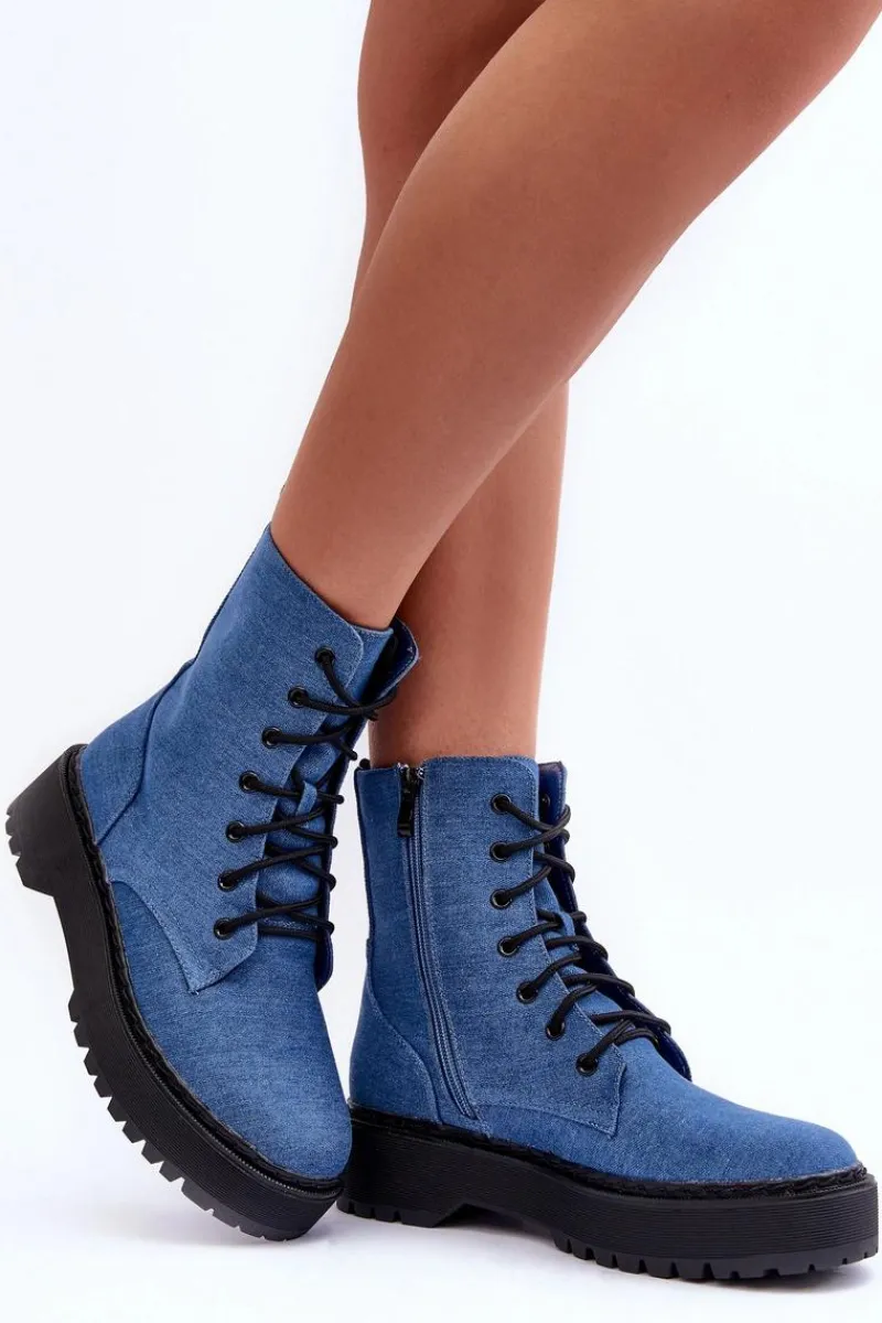 Discount Damskie Botki Workery Niebieskie Teflorna Damskie Botki Sznurowane|Brązowe I Beżowe Botki