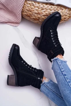 Botki Sznurowane|Botki Na Słupku>Buty Sergio Leone Damskie Botki Workery Sergio Leone Czarne BT705