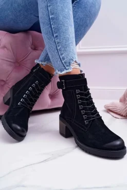 Botki Sznurowane|Botki Na Słupku></noscript>Buty Sergio Leone Damskie Botki Workery Sergio Leone Czarne BT705