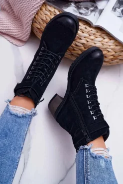 Botki Sznurowane|Botki Na Słupku></noscript>Buty Sergio Leone Damskie Botki Workery Sergio Leone Czarne BT705