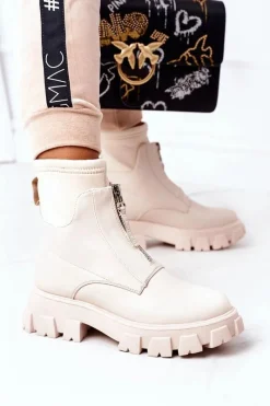 Discount Damskie Botki Workery Z Suwakiem Beżowe Cheers Damskie Damskie Trapery|Brązowe I Beżowe Botki