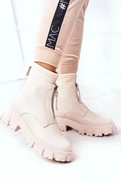 Discount Damskie Botki Workery Z Suwakiem Beżowe Cheers Damskie Damskie Trapery|Brązowe I Beżowe Botki