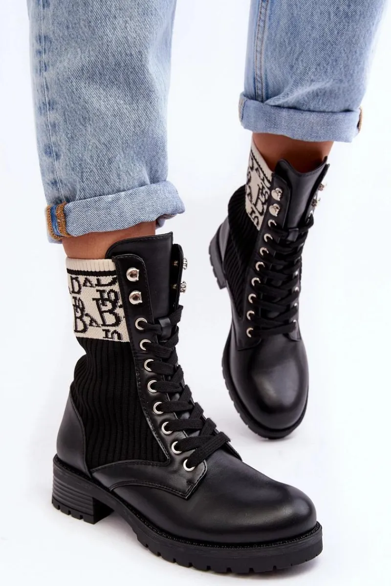 Botki Ocieplane|Botki Sznurowane>Boto Damskie Botki Workery Ze Skarpetą Czarne Hakina