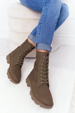 Damskie Trapery|Botki Sznurowane>Boto Damskie Botki Workery Zielone Haley