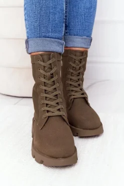 Damskie Trapery|Botki Sznurowane></noscript>Boto Damskie Botki Workery Zielone Haley