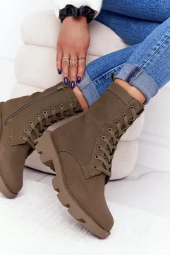 Damskie Trapery|Botki Sznurowane></noscript>Boto Damskie Botki Workery Zielone Haley