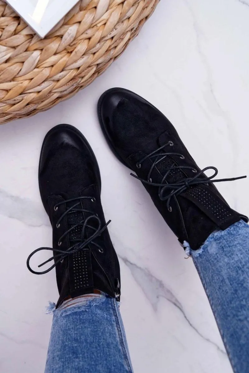 Sale Damskie buty S.Barski Damskie Botki Wysokie Czarne Zamszowe Barski 75-13