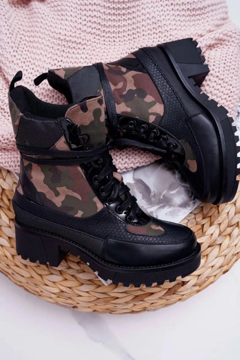 Hot Damskie Botki Wysokie Czarne Moro Trapery Nemtere Damskie Botki Sznurowane|Botki Zimowe Damskie