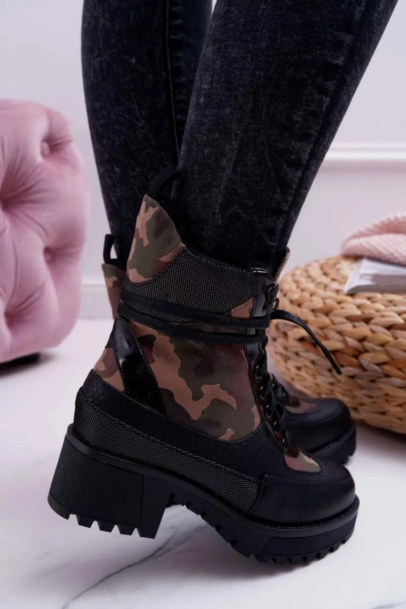 Hot Damskie Botki Wysokie Czarne Moro Trapery Nemtere Damskie Botki Sznurowane|Botki Zimowe Damskie