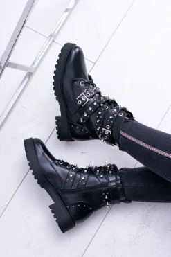 New Damskie Botki Wysokie Czarne Trapery Albere Damskie Botki Sznurowane|Botki Zimowe Damskie