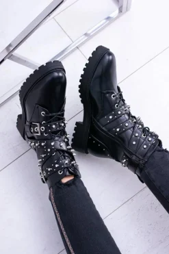 New Damskie Botki Wysokie Czarne Trapery Albere Damskie Botki Sznurowane|Botki Zimowe Damskie