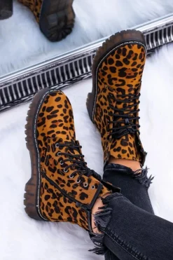 Botki Sznurowane|Botki Zimowe Damskie>Boto Damskie Botki Wysokie Trapery W Panterkę Grande