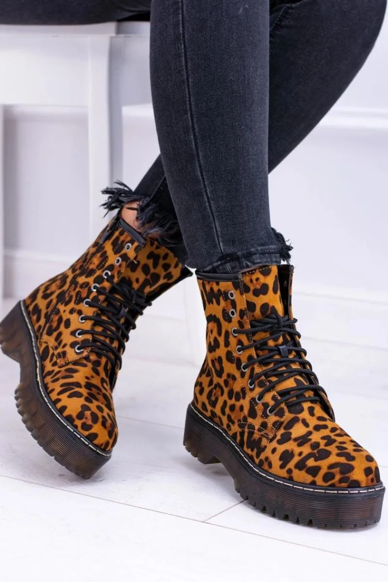 Botki Sznurowane|Botki Zimowe Damskie>Boto Damskie Botki Wysokie Trapery W Panterkę Grande