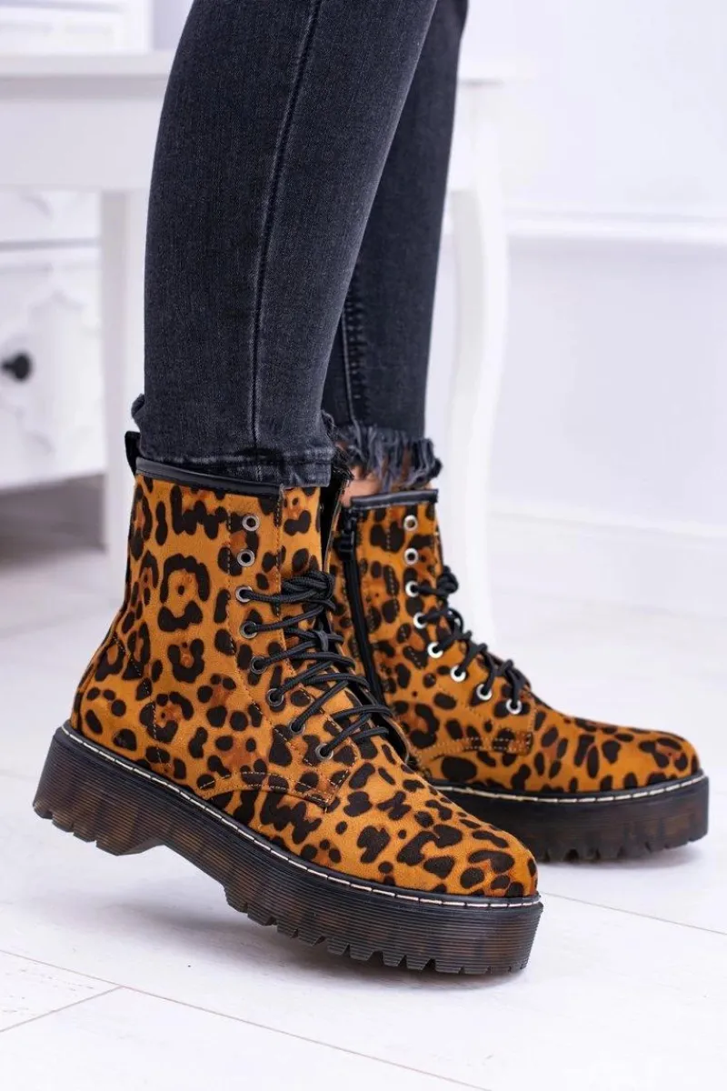 Botki Sznurowane|Botki Zimowe Damskie>Boto Damskie Botki Wysokie Trapery W Panterkę Grande