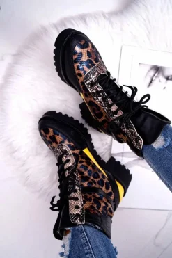 Hot Damskie Botki Wysokie Trapery Leopard Femida Damskie Botki Sznurowane|Botki Zimowe Damskie