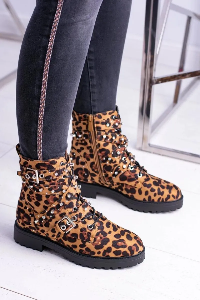 Outlet Boto Damskie Botki Wysokie Trapery W Panterkę Albere
