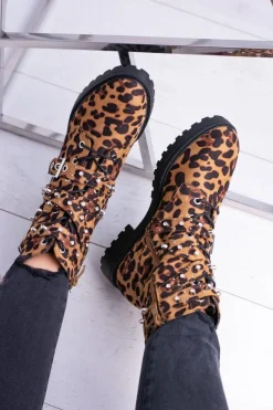 Outlet Boto Damskie Botki Wysokie Trapery W Panterkę Albere