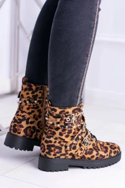 Outlet Boto Damskie Botki Wysokie Trapery W Panterkę Albere