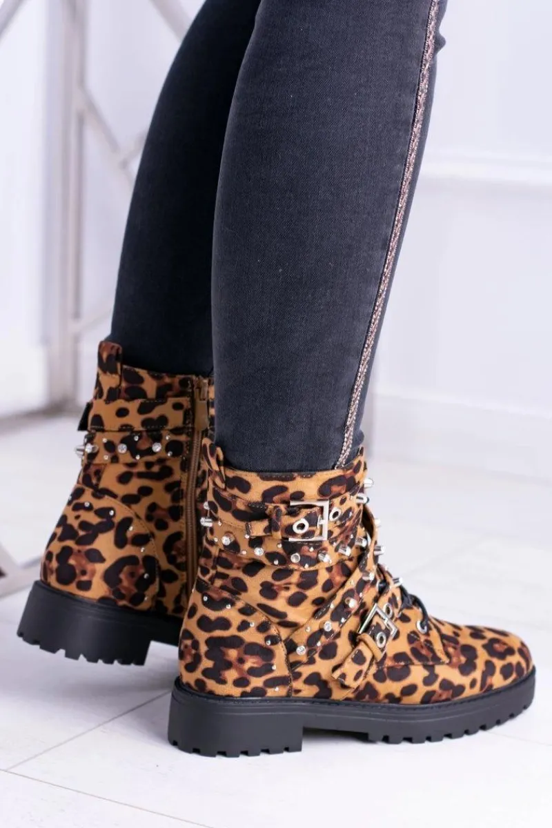 Outlet Boto Damskie Botki Wysokie Trapery W Panterkę Albere