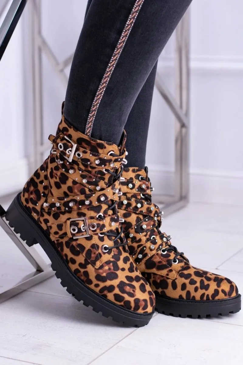 Outlet Boto Damskie Botki Wysokie Trapery W Panterkę Albere