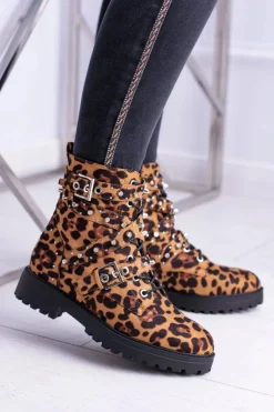 Outlet Boto Damskie Botki Wysokie Trapery W Panterkę Albere