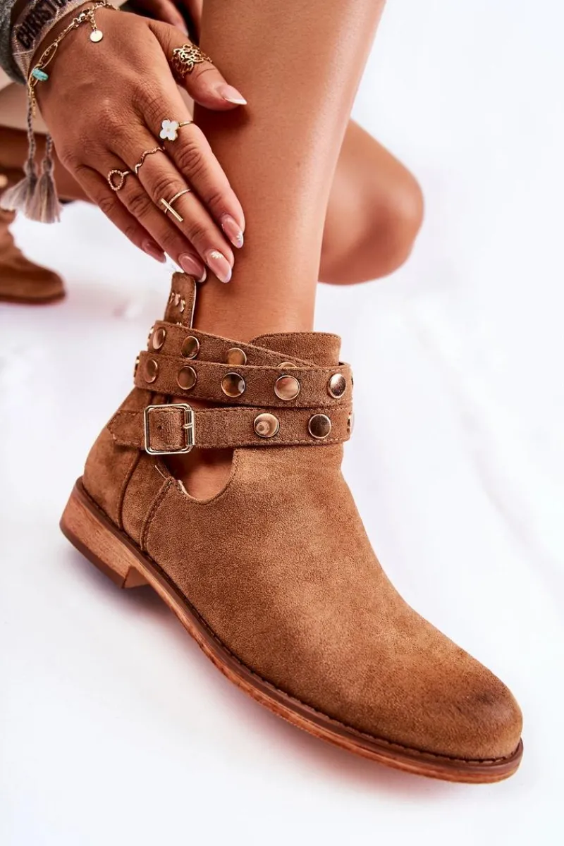 Botki Wiosenne|Brązowe I Beżowe Botki>Boto Damskie Botki Z Dżetami Na Płaskim Obcasie Brązowe Larino