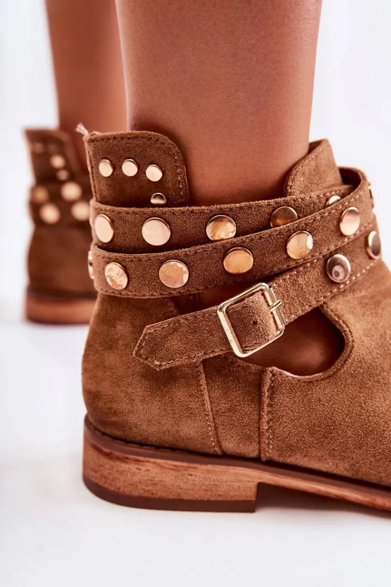 Botki Wiosenne|Brązowe I Beżowe Botki>Boto Damskie Botki Z Dżetami Na Płaskim Obcasie Brązowe Larino