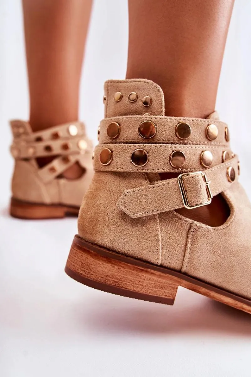 Online Boto Damskie Botki Z Dżetami Na Płaskim Obcasie Beżowe Larino