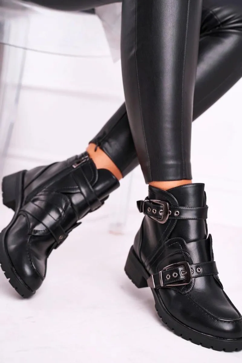 Hot Boto Damskie Botki Z Klamrami Ocieplane Skadi Czarne