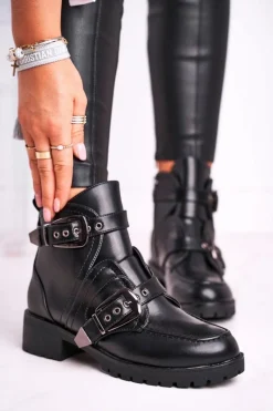 Hot Boto Damskie Botki Z Klamrami Ocieplane Skadi Czarne