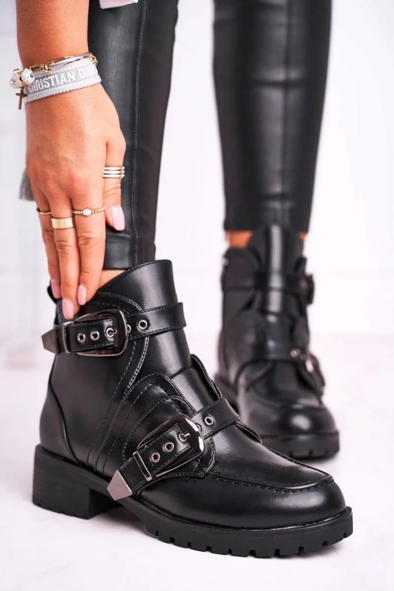 Hot Boto Damskie Botki Z Klamrami Ocieplane Skadi Czarne