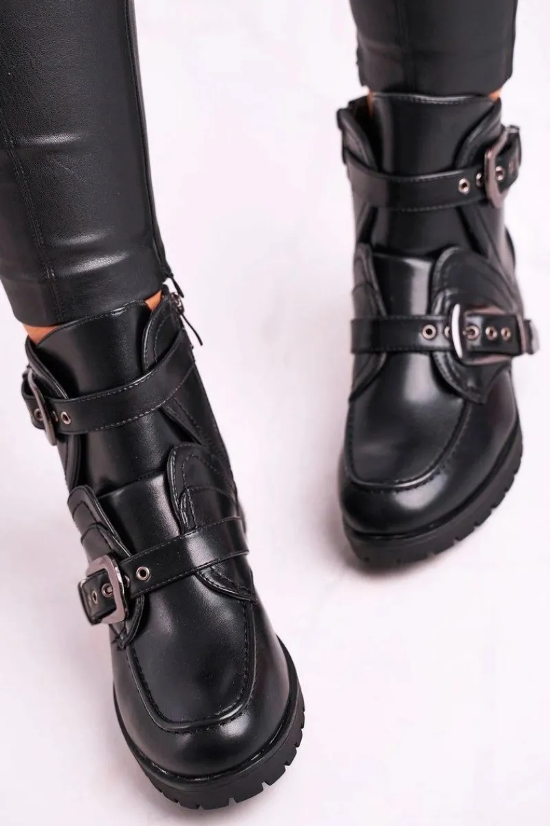 Hot Boto Damskie Botki Z Klamrami Ocieplane Skadi Czarne