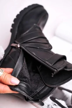 Hot Boto Damskie Botki Z Klamrami Ocieplane Skadi Czarne