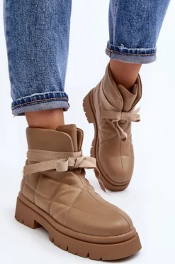 Damskie Botki Z Pikowaniem I Wiązaniem Khaki Bizzanti Damskie Botki Ocieplane|Brązowe I Beżowe Botki