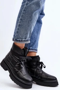 New Damskie Botki Z Pikowaniem I Wiązaniem Czarne Bizzanti Damskie Brązowe I Beżowe Botki|Botki Płaskie