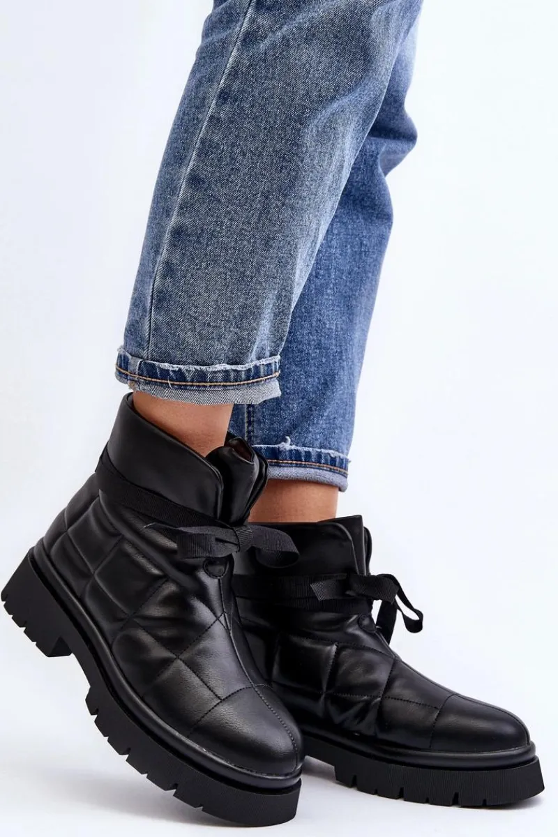 New Damskie Botki Z Pikowaniem I Wiązaniem Czarne Bizzanti Damskie Brązowe I Beżowe Botki|Botki Płaskie