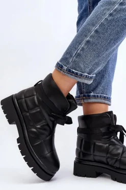 New Damskie Botki Z Pikowaniem I Wiązaniem Czarne Bizzanti Damskie Brązowe I Beżowe Botki|Botki Płaskie