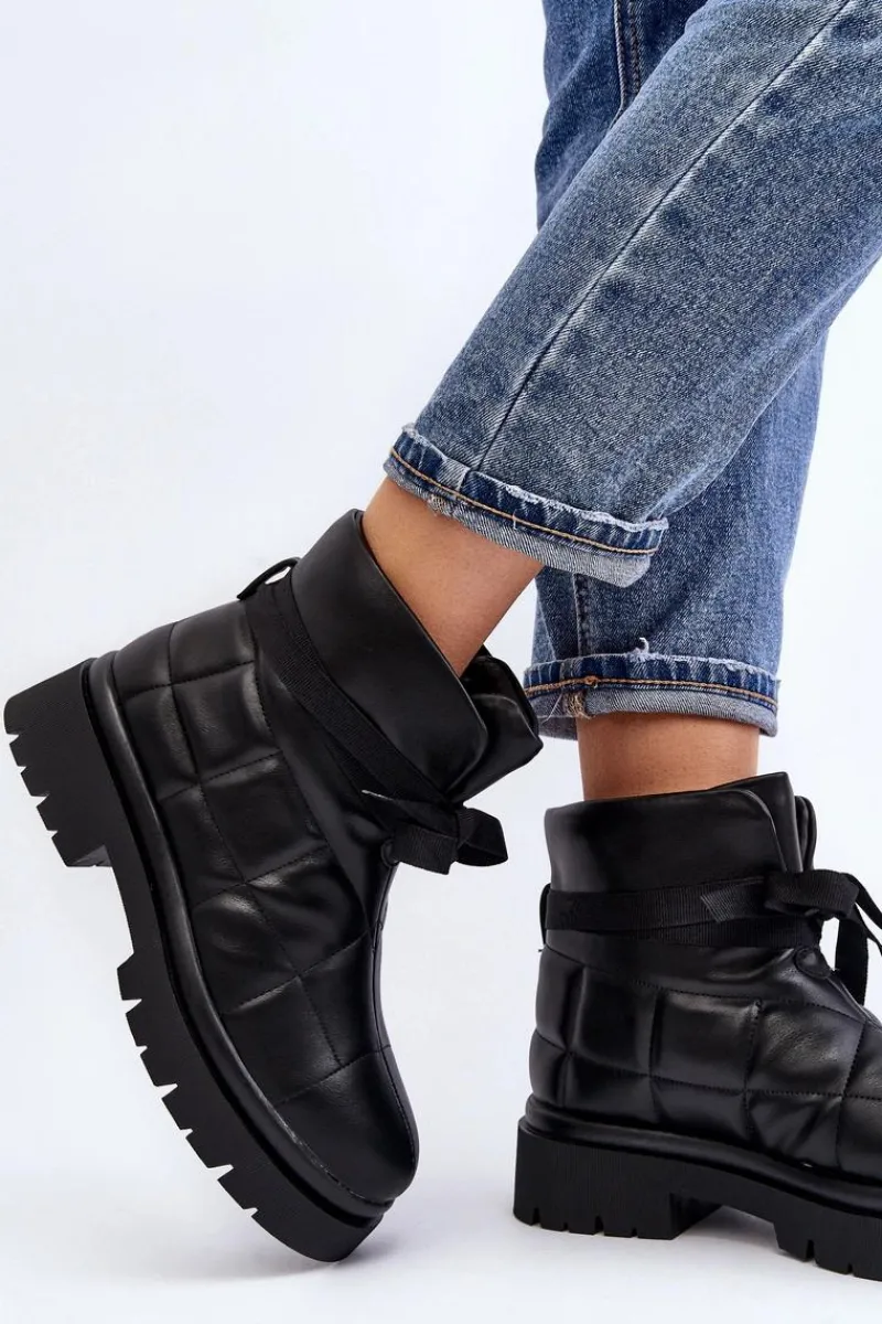 New Damskie Botki Z Pikowaniem I Wiązaniem Czarne Bizzanti Damskie Brązowe I Beżowe Botki|Botki Płaskie