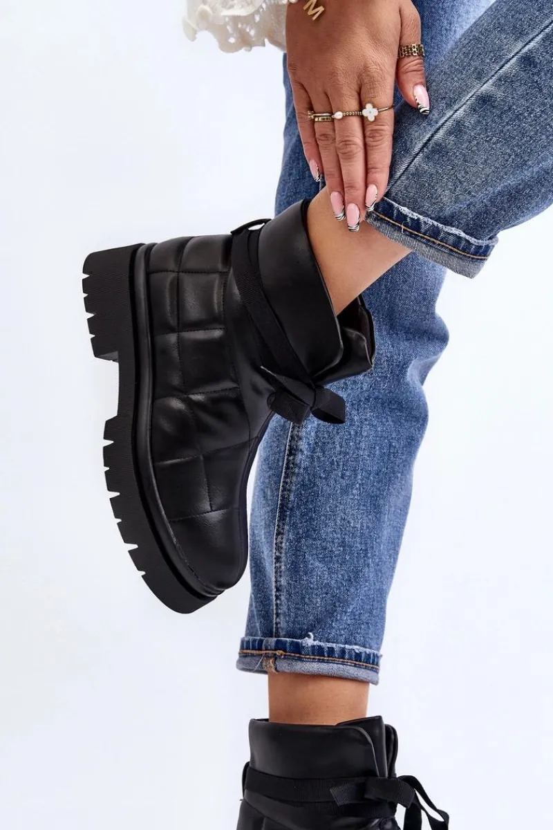 New Damskie Botki Z Pikowaniem I Wiązaniem Czarne Bizzanti Damskie Brązowe I Beżowe Botki|Botki Płaskie