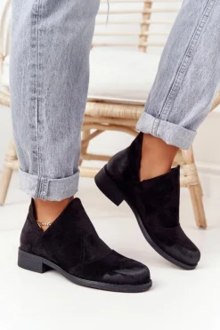 Discount Damskie Botki Z Wycięciami Czarne Hillary Damskie Botki Wiosenne|Czarne Botki