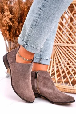 Botki Wiosenne|Brązowe I Beżowe Botki>Boto Damskie Botki Z Wycięciem Zamszowe Brązowe Clarence