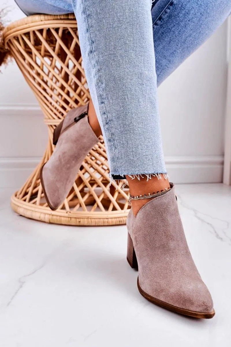 Online Boto Damskie Botki Z Wycięciem Na Słupku Zamszowe Cappuccino Lawrence