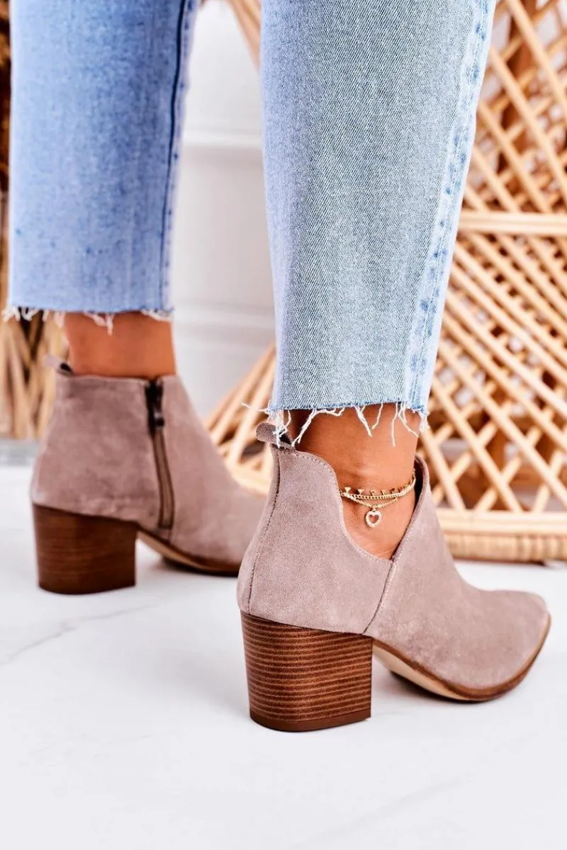 Online Boto Damskie Botki Z Wycięciem Na Słupku Zamszowe Cappuccino Lawrence