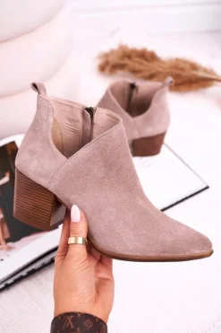 Online Boto Damskie Botki Z Wycięciem Na Słupku Zamszowe Cappuccino Lawrence