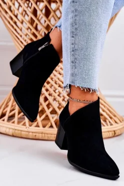 Discount Damskie Botki Z Wycięciem Na Słupku Zamszowe Czarne Lawrence Damskie Botki Wiosenne|Botki Na Słupku