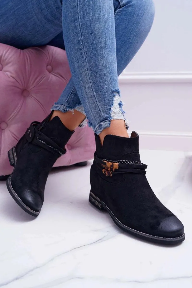 Botki Na Koturnie|Botki Zimowe Damskie>Buty damskie Vinceza Damskie Botki Zamszowe Ukryty Koturn Czarne Mirley