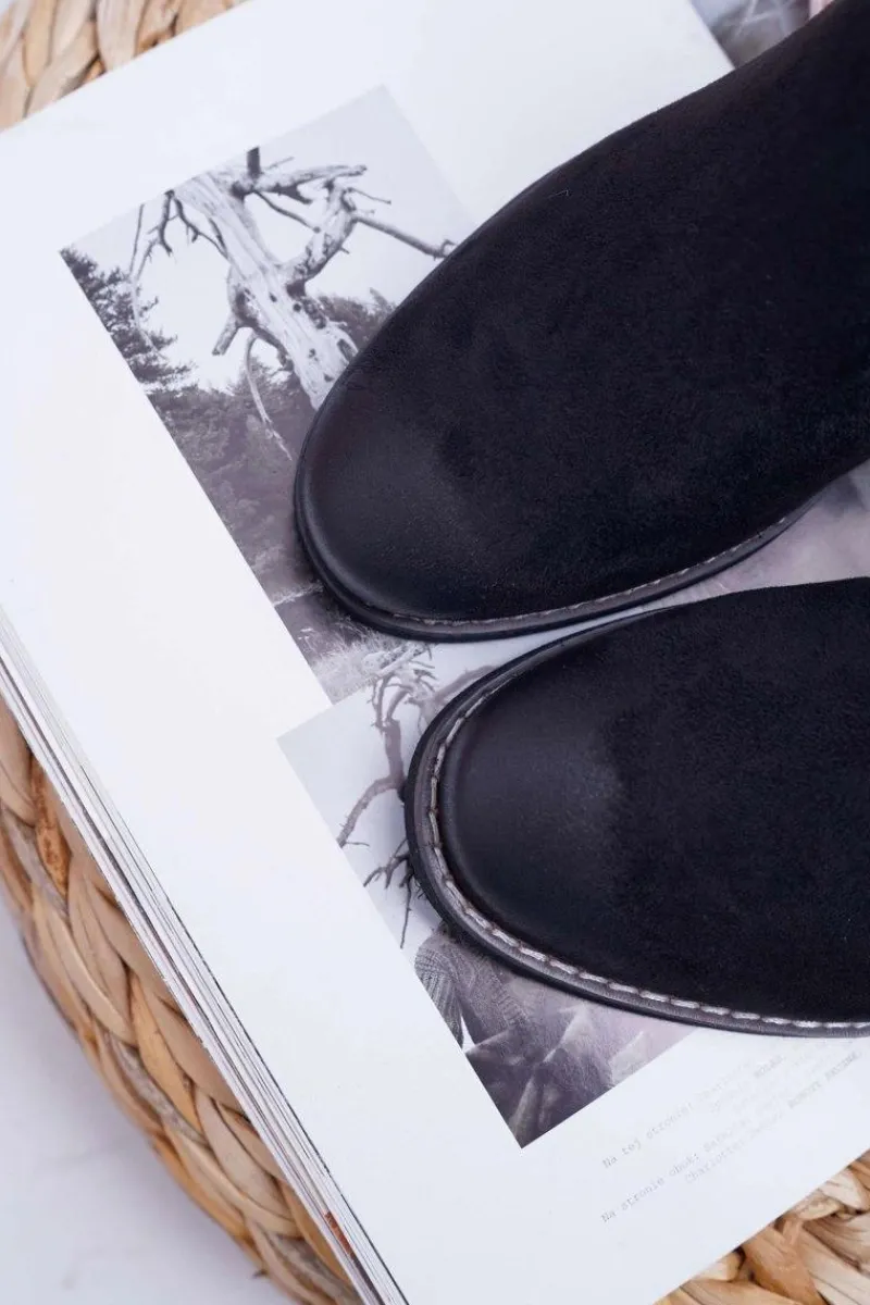 Botki Na Koturnie|Botki Zimowe Damskie>Buty damskie Vinceza Damskie Botki Zamszowe Ukryty Koturn Czarne Mirley