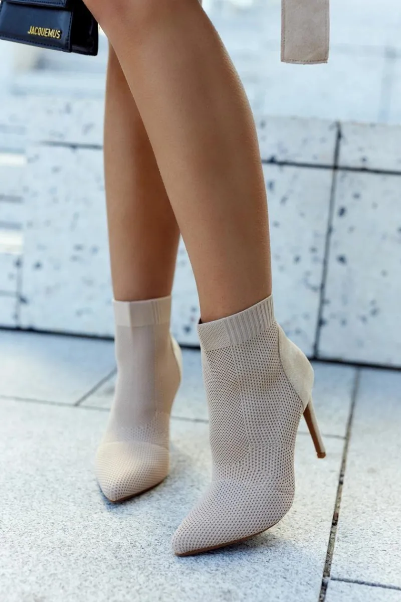 New Damskie Botki Ze Skarpetą Na Szpilce Beżowe Last Night Damskie Botki Wiosenne|Brązowe I Beżowe Botki