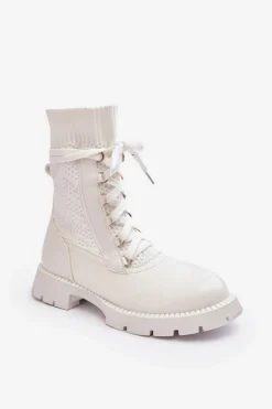 Botki Wiosenne|Botki Sznurowane>Boto Damskie Botki Ze Skarpetą Sznurowane Białe Gentiana